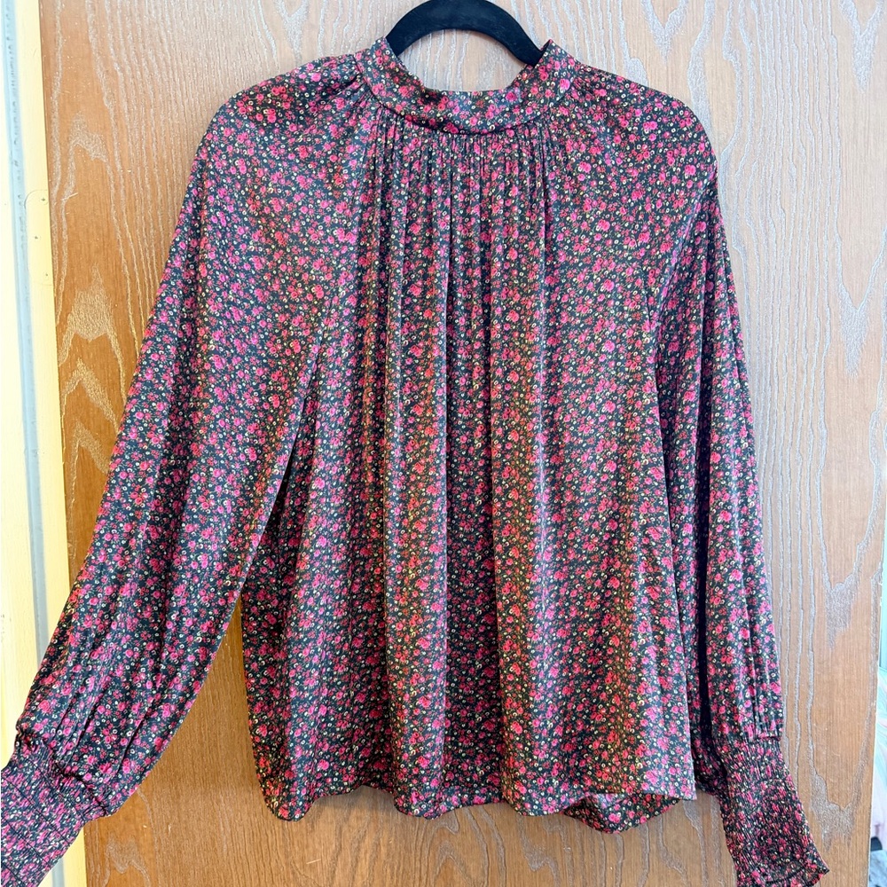 GAP Large Pink and Black Floral Blouse